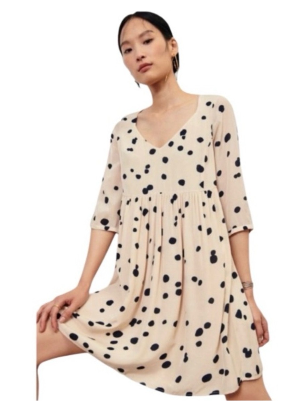 ba&sh Cream Mini Dress with Black Polka Dots